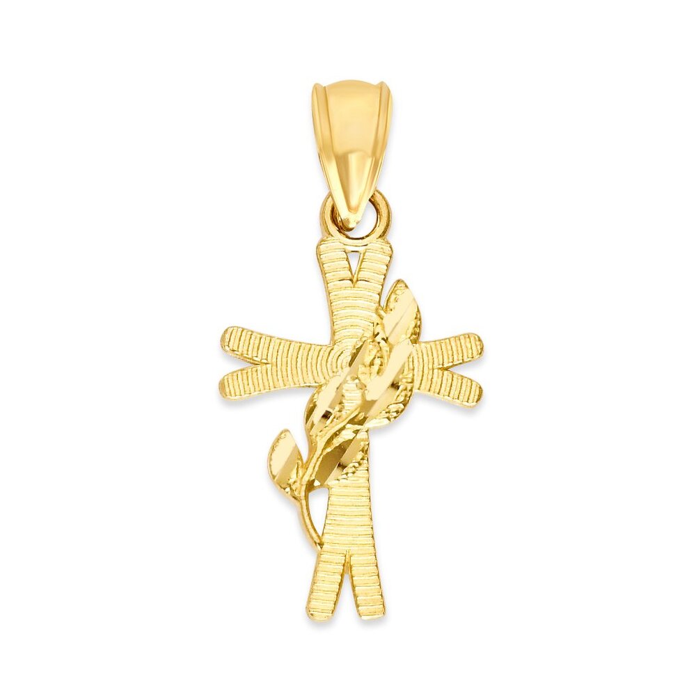 10k Solid Gold Cross Pendant with Laurel: Christian Jewelry Gift